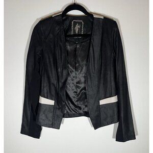 MY TRIBE genuine leather cream black colorblock open jacket M designer rare